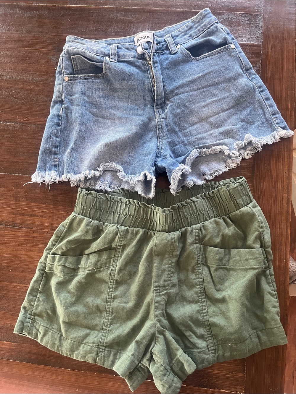 Linen green + denim shorts